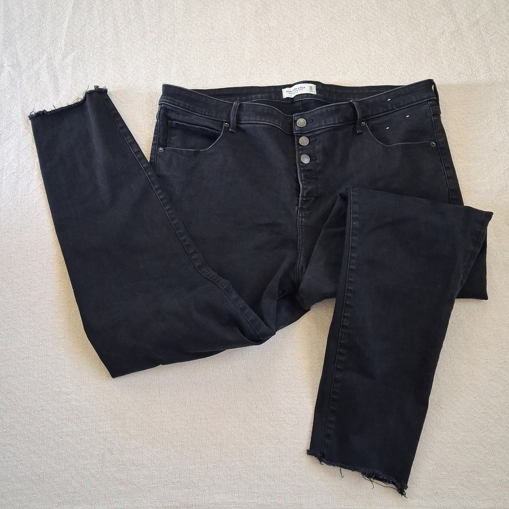 a&f super skinny ankle high rise black jeans 36 22 long abercrombie